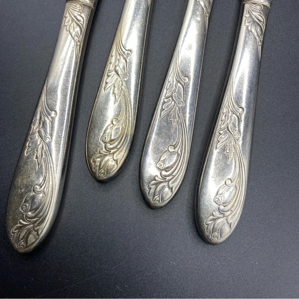 Vintage NS Co National Silver Co Silverplated 4 Dinner Knives Garden of Roses